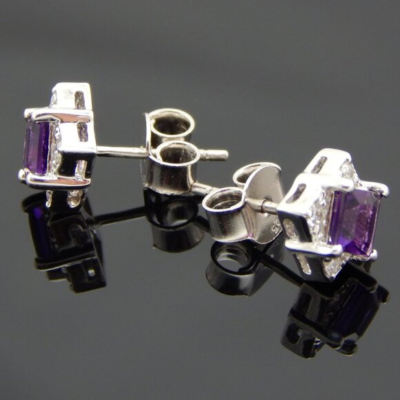Genuine Amethyst Cushion Cut Earrings in 925 Sterling Silver - Picture 4 of 6